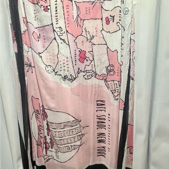 Kate Spade Pink and Black New York USA Map Design Silk  Scarf - Picture 4 of 6